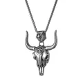 Retro gothic stainless steel bull skull pendant necklace for men with bull head carving - Steel Color Without Chain