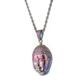 Macro shot of colorful iridescent Buddha head pendant on silver twisted rope chain - Pendant Only (Without Chain) / Colorful