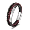 Mehrlagiges Lederarmband für Herren mit Lavastein-Perlen und Edelstahl-Magnetverschluss - Rot