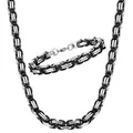 Parure de bijoux byzantine bicolore argent et noir avec collier et bracelet en acier - 8mm / 65cm Collier / Acier et Noir