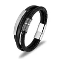 Detailansicht Herren Mehrlagen-Lederarmband mit Magnetverschluss und Edelstahlelementen - 21.5cm / Schwarz