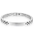 Vue rapprochée du bracelet en acier inoxydable poli avec une plaque d'identité lisse - 20cm / Style 3 (Version ID) / Acier