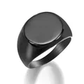 Minimalist matte black stainless steel signet ring with a brushed metal finish for men - Size 8 / Black