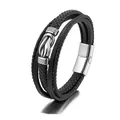 Vintage mehrlagiges geflochtenes Lederarmband mit Edelstahl-Ankerknoten und Magnetverschluss - Knoten Stil (QA-P700125) / 21.5cm