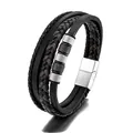 Mehrlagiges Lederarmband für Herren mit Edelstahlperlen und praktischem Magnetverschluss - Stahlfarben