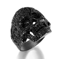 Anello teschio gotico in acciaio inossidabile nero con incisioni floreali spazzolate - US 8 / Nero Inciso Vintage