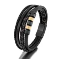 Mehrlagiges Lederarmband für Herren mit gold-schwarzen Perlen und schwarzem Magnetverschluss - Schwarzgold