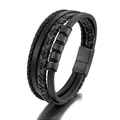 Mehrlagiges Lederarmband für Herren mit schwarzen Metallperlen und Magnetverschluss-Design - Schwarz
