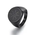 Anello con sigillo vintage in acciaio inossidabile nero opaco con incisione bussola - US 8 / Stile Bussola (Tono Nero)