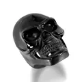 Macro detail of polished black skull ring with glossy metallic finish and gothic design - US 8 / Bright Black