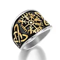 Vintage Edelstahl-Kompassring mit goldenem Vegvisir-Relief und Silberrahmen - Wikinger-Kompass (Silber & Gold)