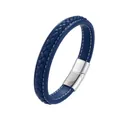 Détail d'un bracelet en cuir tressé bleu marine avec fermoir magnétique en acier argenté - Style 5 Bleu Royal Fermoir Argenté