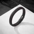 Bracelet tressé en cuir bicolore avec fermoir magnétique noir pour homme - Style 12 Noir Rouge Mixte