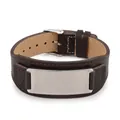 Verstellbares dunkelbraunes Lederarmband mit polierter Edelstahlplatte zur Gravur - Braunes Leder Mit Silberner Platte