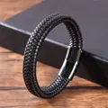 Bracciale minimalista in pelle intrecciata nera da uomo con chiusura magnetica lucida - Taglia M / Stile 9 Nero Intrecciato