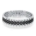Bracciale da uomo regolabile in acciaio inossidabile bicolore argento e nero a cinque maglie - Bicolore Nero