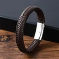 Dettaglio di un bracciale in pelle intrecciata testa di moro con chiusura magnetica argento - Taglia M / Stile 10 Marrone Scuro Intrecciato