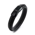 Bracciale da uomo minimalista in pelle intrecciata nera con chiusura magnetica nera - Taglia M / Stile 1 Nero Cucitura Bianca