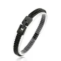 Dettaglio del bracciale in acciaio inossidabile nero a doppia fila con chiusura quadrata - Regular Fit / Nero