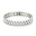 Polished silver stainless steel watch strap style bracelet with secure folding clasp - Steel