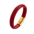Bracciale unisex in pelle intrecciata rossa con cuciture e chiusura in metallo dorato lucido - Taglia M / Stile 4 Rosso Chiusura Dorata
