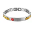 Pulsera de alerta médica bicolor oro y plata en acero inoxidable de alta calidad - Símbolo médico / Ancho 10 * 21 Cm / Oro y Plata