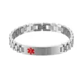 Pulsera médica de acero inoxidable con símbolo rojo Star of Life para mujer - Símbolo médico / Ancho 10 * 21 Cm / Color acero