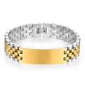 Bracelet bicolore argenté et doré en acier inoxydable avec plaque centrale à graver - Bicolore Or (Grand)