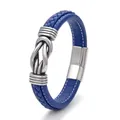 Men's braided blue leather bracelet with silver knot metal accent and magnetic clasp - Length Small / Blue