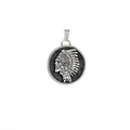 Vintage Indian chief skull pendant in silver finish with rope texture edges - Pendant Only (No Chain)