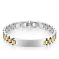 Pulsera ID bicolor oro y plata de acero inoxidable con placa curva y cierre desplegable - Placa Curva / Ancho 6 Mm * 20 Cm / Oro y Plata