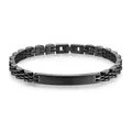 Vue macro d'un bracelet à maillons en acier inoxydable noir avec détail de plaque ID - Noir (Style Mince)