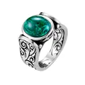 Vintage Edelstahlring mit grünem Malachitstein und gravierten Details für Herren - Größe 13 / Antiksilber (Grüner Edelstein)