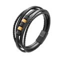 Detail eines mehrlagigen schwarzen Lederarmbands mit gold- und schwarz-metallischen Perlen - Länge 19.5 / Schwarzgold