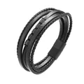 Mehrlagiges Lederarmband für Herren mit schwarzen Edelstahlperlen und Magnetverschluss - Länge 19.5 / Schwarz