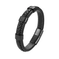 Bracciale minimalista in pelle intrecciata nera a doppio strato con cuciture e fibbia - Circonferenza 19 cm / Nero