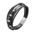 Makro-Detail des mehrlagigen Lederarmbands mit gerändelten Metallperlen und Magnetverschluss - Länge 19.5 / Silber Schwarz