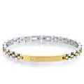Bracelet en acier inoxydable bicolore avec plaque courbée dorée et incrustation de zircon - 21.5cm / Style 2 (Or/Argent 1) / Or & Argent
