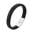 Dettaglio della pelle nera intrecciata e della chiusura magnetica in argento lucido - 19cm / Pelle Nera Fibbia Acciaio