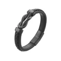 Dettaglio del bracciale in pelle nera intrecciata con fibbia magnetica in acciaio - 19.5cm / Stile Nodo a 8 (Stile Uno)