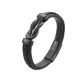 Dettaglio macro di bracciale in pelle nera intrecciata con nodo infinito e chiusura magnetica - 19.5cm / Stile Nodo Infinito (Stile Due)