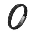 Classico bracciale in pelle intrecciata nera con chiusura magnetica in metallo opaco - 19cm / Pelle Nera Fibbia Nera