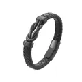Dettaglio del bracciale da uomo in pelle nera intrecciata con nodo in metallo e chiusura - 19.5cm / Stile Nodo a Torsione Intrecciato (Stile Quattro)