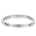 Bracelet ID bicolore or et argent en acier inoxydable avec plaque polie à graver - 20cm / Style 3 (Version ID) / Or & Argent