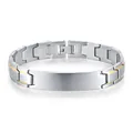 Mens stainless steel ID link bracelet in silver and gold with brushed finish rectangle plate - 22cm / Matte Two-tone Silver Gold