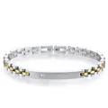 Bracelet bicolore de 6mm en acier inoxydable avec touches dorées et pierre de zircon - 18.5cm / Style 2 (Or/Argent 2) / Or & Argent