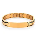 Men's titanium steel bracelet featuring black and gold link design with custom engravable bar - 22cm / Polished Gold Black