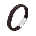 Bracciale in pelle intrecciata marrone scuro con chiusura magnetica in acciaio - 19cm / Pelle Marrone Fibbia Acciaio