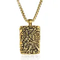 Vintage gold Viking style rectangle pendant necklace for men with relief details - Rectangular Totem Pendant / Gold