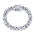 Pulsera cubana de estilo hip hop para hombre y mujer con acabado plateado y circonitas - 12mm*16cm / Estilo de Rombo Plateado